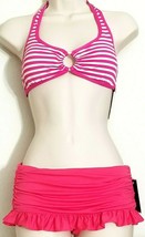 Juicy Couture 2 Pc Halter Bikini Pink White Stripe Skirted Swimsuit M/XSNWT! - £44.59 GBP