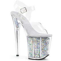 SALEP LEASER FLAMINGO-808F Clear Silver 8&quot; Heel Platform Ankle Strap Sho... - £46.65 GBP