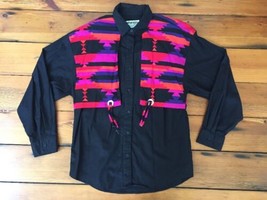 Vtg Wrangler Western Wear Black Aztec Long Sleeve Rodeo Button Down Shirt L 40&quot; - £62.90 GBP