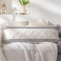 Boho Long Lumbar Pillow Cover 14X36Inch, Decorative Throw Pillow Cover with Tass - £34.61 GBP