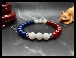 French Flag Gemstone Bracelet: Quartz, Moonstone, Carnelian (8mm Beads) - $29.39