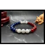 French Flag Gemstone Bracelet: Quartz, Moonstone, Carnelian (8mm Beads) - $29.39