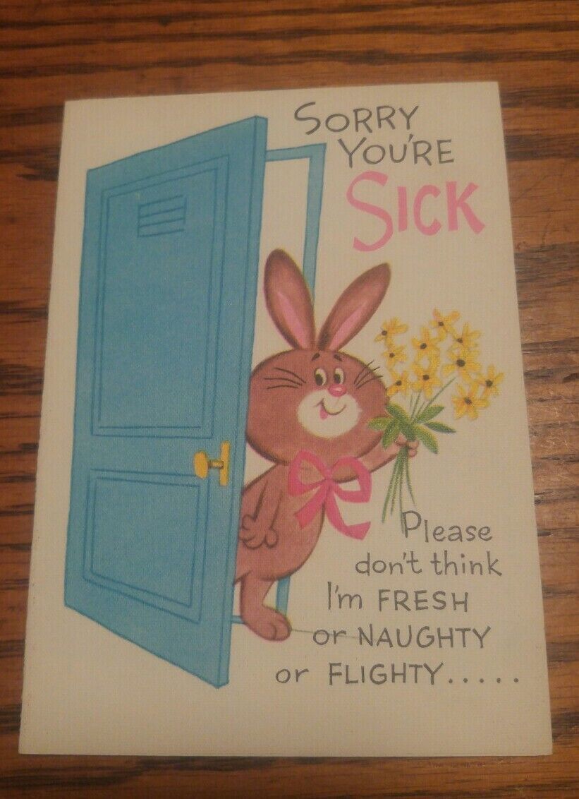 Primary image for Vintage Sorry Youre Sick Gibson Get Well Card Rabbit Naughty Flighty Nightie