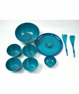 9 Piece Lacquer Ware Japan Label ss Salad Bowl Tray Set Green Plastic - €59,10 EUR
