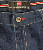 Ecko Unltd Jeans 42 x 33 Navy Denim Hip Hop Urban Street Metal Logo - £50.04 GBP