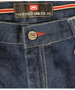 Ecko Unltd Jeans 42 x 33 Navy Denim Hip Hop Urban Street Metal Logo - $63.70
