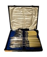 Vintage Edwardian Celluloid Silver Plate Dessert Set Knives Forks 12 Pie... - $95.10 CAD
