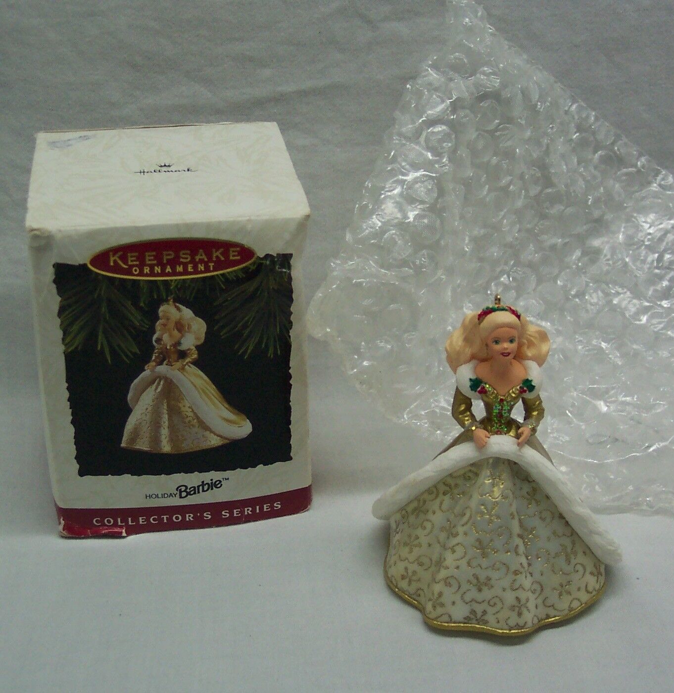 Primary image for Vintage HOLIDAY BARBIE IN GOLD DRESS 3" HALLMARK CHRISTMAS HOLIDAY ORNAMENT 1994