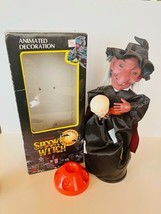 Halloween Spooky Witch Figure vtg Battery Operated box 15&quot; Skull Light Sound NIB - £97.47 GBP