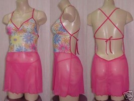 New Shamah hot pink 2 piece sheer flower Teddie set - Small S - $7.00