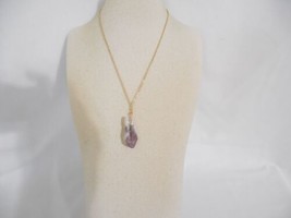 Aqua Gold Tone 16&quot; w 3&quot;ext Amethyst Quartz Pendant Necklace R1012 $30 - $16.31