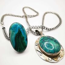 Vintage Women's Brooch,Ring,Chain,925 Sterling Silver,Turquoise,Malachit... - $292.00