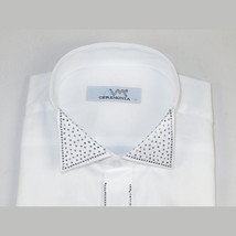 Men CEREMONIA Tuxedo Shirt Rhinestone 100% Cotton Turkey #stn 133 White Wing tip image 7