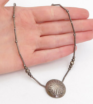 SOUTHWESTERN 925 Silver - Vintage Dark Tone Floral Beaded Chain Necklace- NE1053 - £49.74 GBP