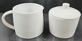 Noritake WoW Swirl Creamer Sugar Bowl &amp; Lid Set White Textured Ring Embo... - £46.56 GBP