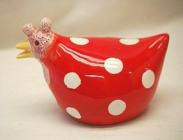 Chubby Ceramic Chicken Red White Polka Dots Hand Painted Hen Farmhouse D... - $19.79