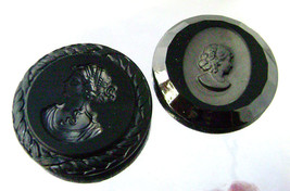 2 Vintage French Jet Black Glass Big Round Intaglio Cameo Cabochons Germany NOS - £5.86 GBP