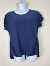 Cato Womens Size L Blue Round Neck Stretch Top Short Sleeve - £8.47 GBP