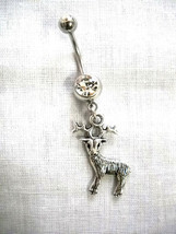 Country Girl 8 Point Buck 2 Sided Deer Charm On 14G Clear Cz Belly Button Ring - $5.99