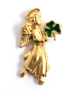 VTG Irish Angel Shamrock Green Clover Gold Tone Enamel Pin St Patrick&#39;s ... - $247.32 MXN