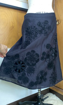OILILY Women Linen ribbon Embroidered Skirt Floral Sz 36 US 6 Black - £38.93 GBP