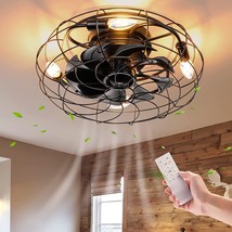 Glitnous 18&#39;&#39; Small Caged Low Profile Ceiling Fan With Lights And Remote, Black - £92.71 GBP