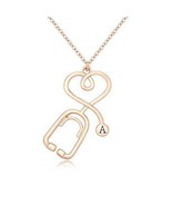 Nurse Necklace Rose Gold Personalized Initial Jewelry Stethoscope Doctor... - £18.30 GBP