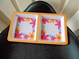 Melamine Hard Plastic Floral Rectangle Divided Plate Tray Serving 12 x 7 - £4.69 GBP