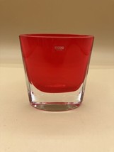 Vintage Krosno Glass Red Clear Oval Sommerso Small Vase 4.25” X 4” - £29.12 GBP