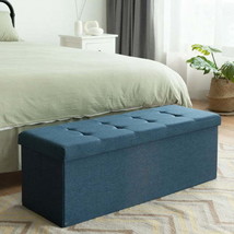 Fabric Folding Storage with Divider Bed End Bench-Navy - £71.03 GBP