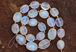 Natural, 21 piece smooth Rainbow white Moonstone OVAL gemstone beads 8x10--10x13 - £55.10 GBP