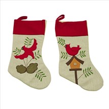 Cardinal Christmas Tree Stockings set of 2 Different Stockings 9X19 inches - $12.86