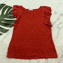 A.L.C. Womens Linen Tee Size S Red Ruffle Trim Scoop Neck Raw Edge Top - £22.43 GBP