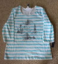 Karen Scott Striped Graphic Top New Teal NWT - £9.43 GBP