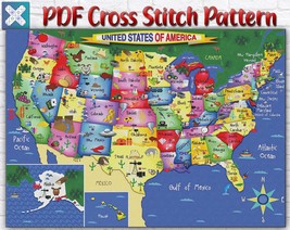 United States Of America USA Map Counted PDF Cross Stitch Pattern - £2.75 GBP