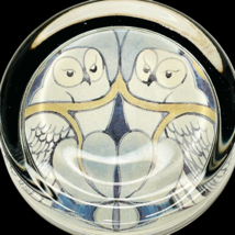 Glass Paperweight Owl Art Print Two White Owls Branch Blue Green Leaves 2.5” - £11.07 GBP