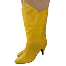 80s Vintage Boots Country Market Yellow Leather Dress Heels Sz 8.5 Slouch  - $69.50