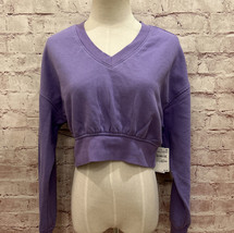 BP  V-Neck Crop Top Organic Cotton Pullover Sweatshirt Purple Long Sleeve Size M - £22.75 GBP