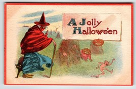 Halloween Postcard Witch Cat Goblins 1914 Barton &amp; Spooner CS 600 Spooky Fantasy - £45.56 GBP