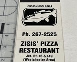 Vintage Matchbook Cover  Zisis’ Pizza Restaurant  Colchester, CT gmg  Un... - £9.92 GBP