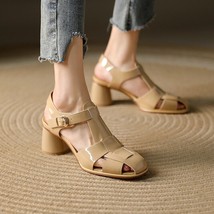 Summer Women&#39;s Sandals Natural Leather 22-24.5cm Cowhide Upper Full Leather Clas - £93.83 GBP