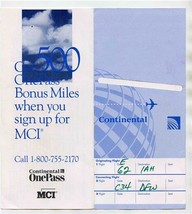 Continental Airlines Ticket Jacket &amp; 4 Tickets Tampa to Houston 1995 - £17.16 GBP