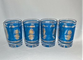 Hazel Atlas Blue and Gold Grape Wheat Pattern Juice Glasses Set of Four ... - $19.80