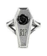 Alchemy Gothic RIP Black Rose Ring Casket Coffin Fine English Pewter R23... - $27.95