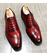 Men&#39;s Maroon Black Oxford Derby Formal Dress Magnificent Genuine Leather... - $149.99+