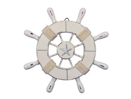 [Pack Of 2] Rustic All White Decorative Ship Wheel With Starfish 9&quot;&quot; - £33.44 GBP