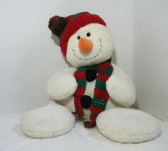 Russ Plush Winter holiday cream chenille snowman red green striped hat s... - $15.42