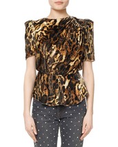 Isabel Marant Women&#39;s Udell Leopard Printed Ruched Velvet Blouse Tunic Top M 38 - £103.33 GBP