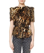 Isabel Marant Women&#39;s Udell Leopard Printed Ruched Velvet Blouse Tunic T... - £103.96 GBP
