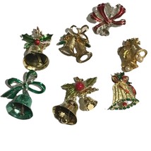Lot Of 7 Vintage Jewelry Christmas Jingle Bells Pin Brooch Lot Enamel Dangles - £35.85 GBP